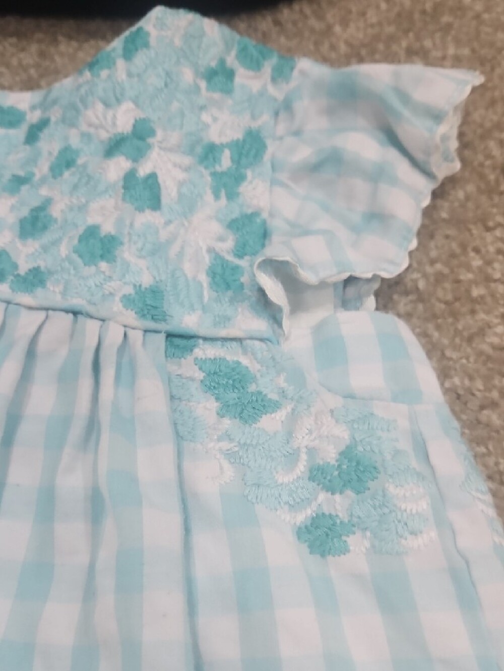 Girls' Light Blue Gingham Casual Dress with Floral Embroidery - Picture 4 of 8